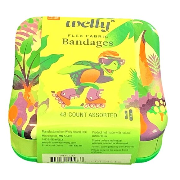 2 Welly Flex Fabric Adhesive Bandages 48 Count Animal & Roller Skating Turtle - Picture 3 of 5